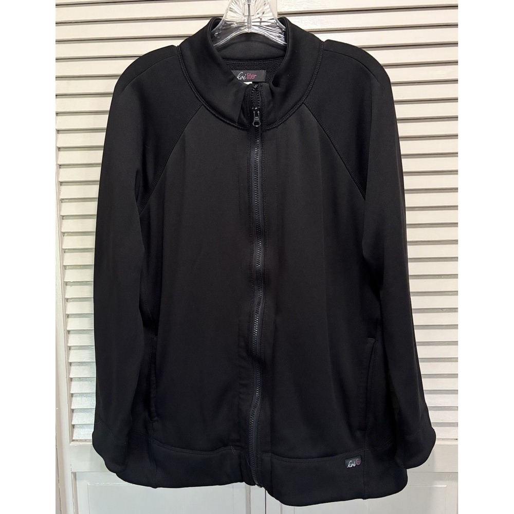 Koi Lite Black Zip Up Jacket Size Medium Medical Sherpa Lining Logo Pockets